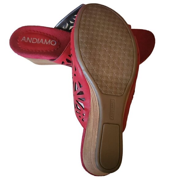 Andiamo Red Daisy Sandal Wedges, Woman's Red Leather Wedges - Picture 4 of 4